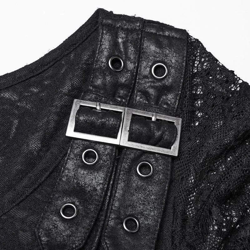 Gothic-Partykleid für Damen mit Spitzenärmeln, Schnallenriemen und Spleiß
