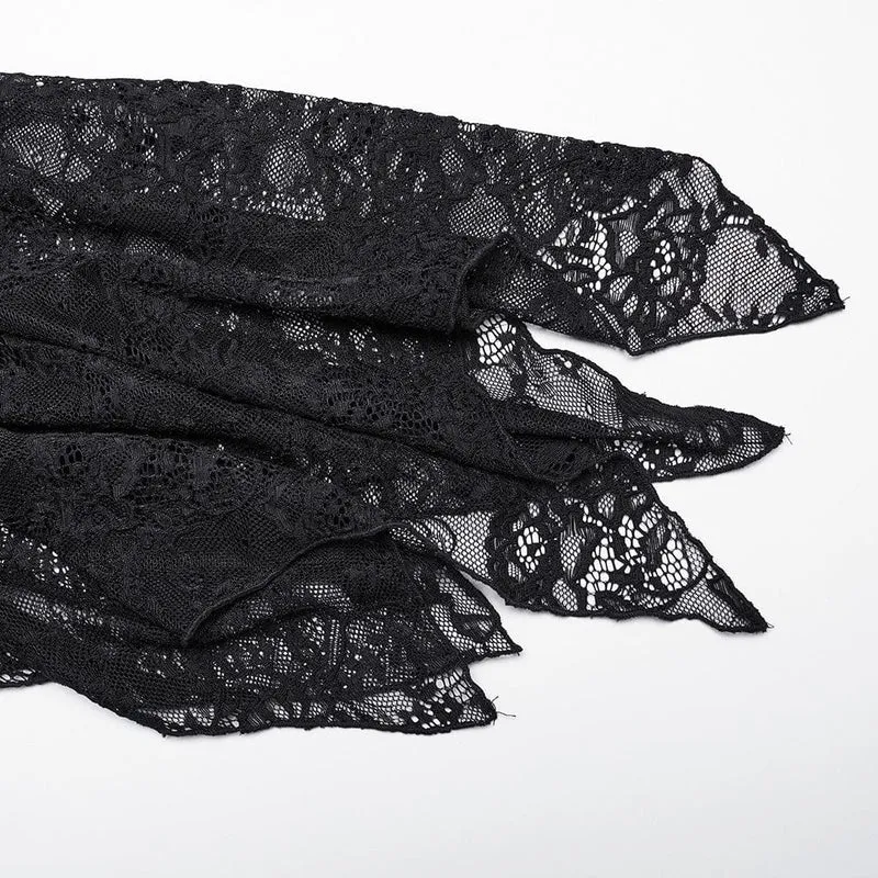 Gothic-Partykleid für Damen mit Spitzenärmeln, Schnallenriemen und Spleiß