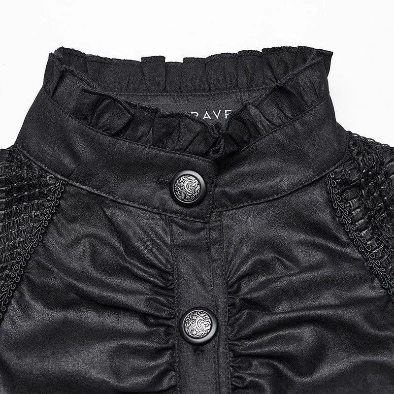 Gothic-Damenhemd mit Stehkragen und gerafftem Mesh-Einsatz