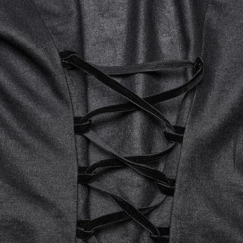 Gothic-Damenhemd mit Stehkragen und gerafftem Mesh-Einsatz