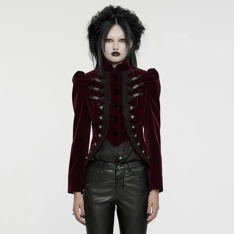 Gothic Stehkragen Schwalbenschwanzjacke für Damen Rot