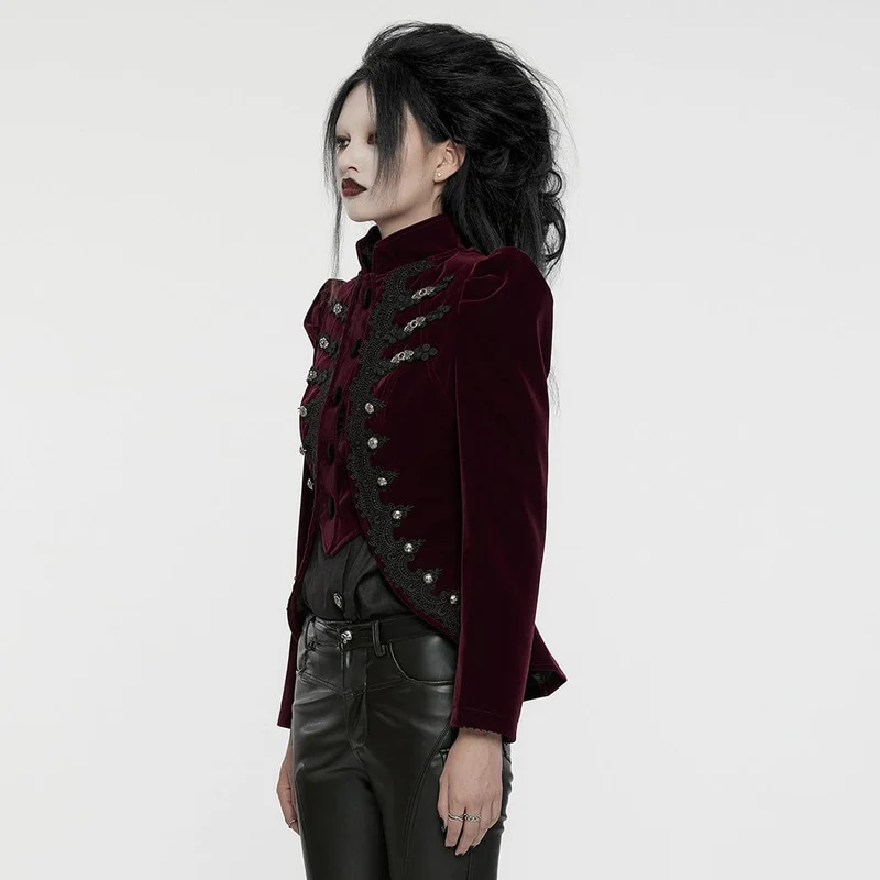 Gothic Stehkragen Schwalbenschwanzjacke für Damen Rot
