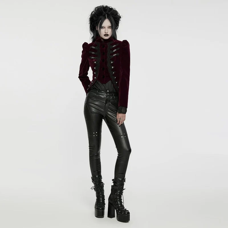 Gothic Stehkragen Schwalbenschwanzjacke für Damen Rot