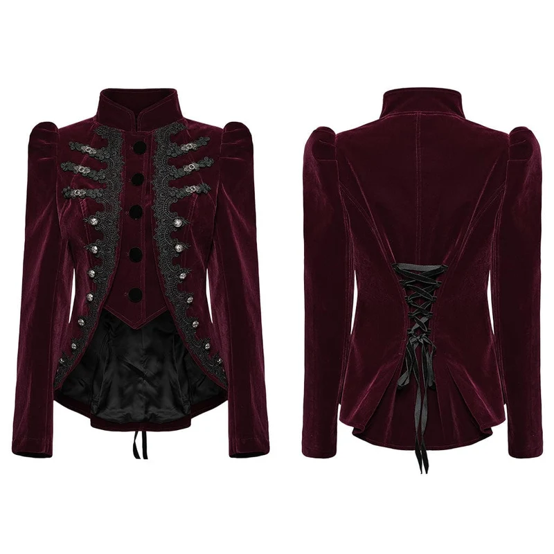Gothic Stehkragen Schwalbenschwanzjacke für Damen Rot