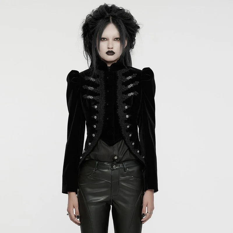 Gothic Stehkragen Schwalbenschwanzjacke für Damen Schwarz