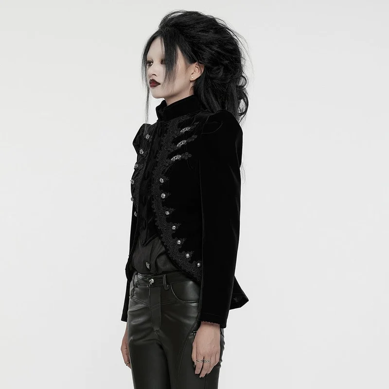 Gothic Stehkragen Schwalbenschwanzjacke für Damen Schwarz