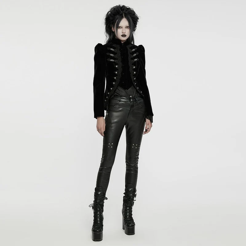 Gothic Stehkragen Schwalbenschwanzjacke für Damen Schwarz
