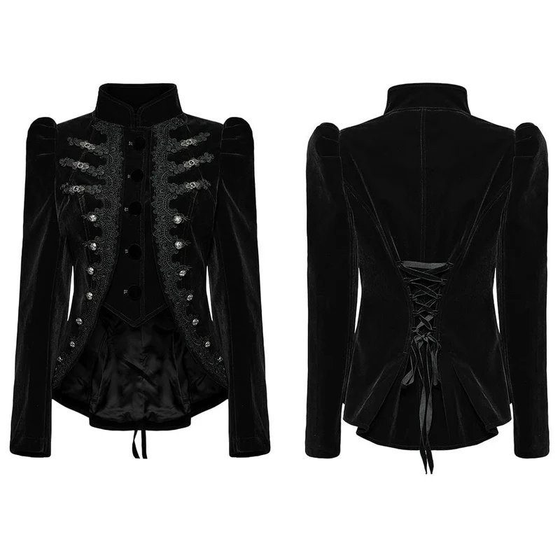 Gothic Stehkragen Schwalbenschwanzjacke für Damen Schwarz