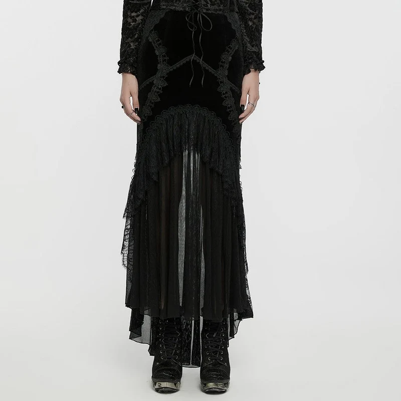 Gothic-Rock aus Samt mit Rüschen und Fischschwanz für Damen