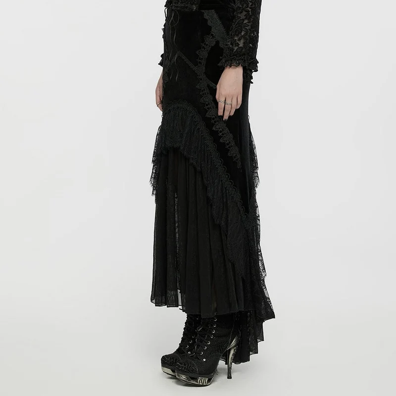 Gothic-Rock aus Samt mit Rüschen und Fischschwanz für Damen