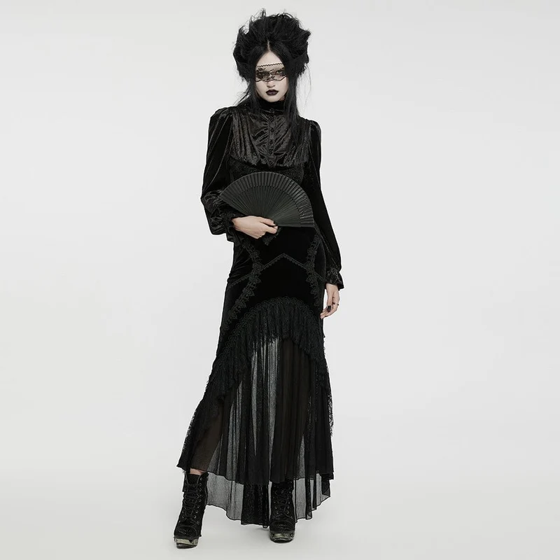 Gothic-Rock aus Samt mit Rüschen und Fischschwanz für Damen