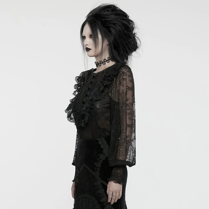 Gothic-Hemd mit Laternenärmeln und Rüschenspitze für Damen