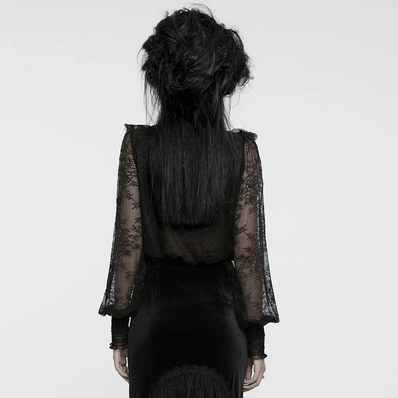 Gothic-Hemd mit Laternenärmeln und Rüschenspitze für Damen