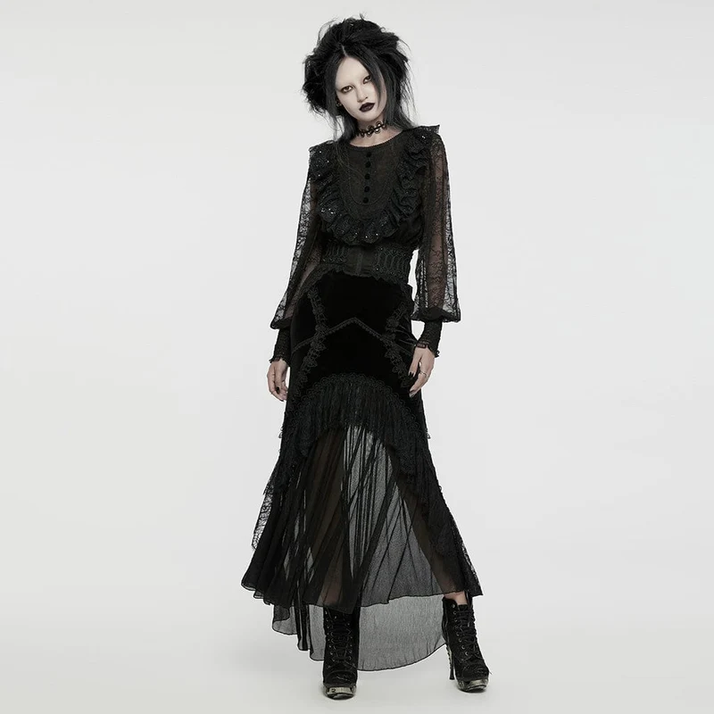 Gothic-Hemd mit Laternenärmeln und Rüschenspitze für Damen