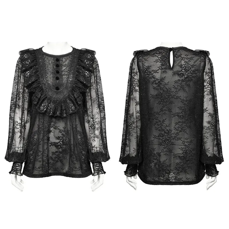 Gothic-Hemd mit Laternenärmeln und Rüschenspitze für Damen