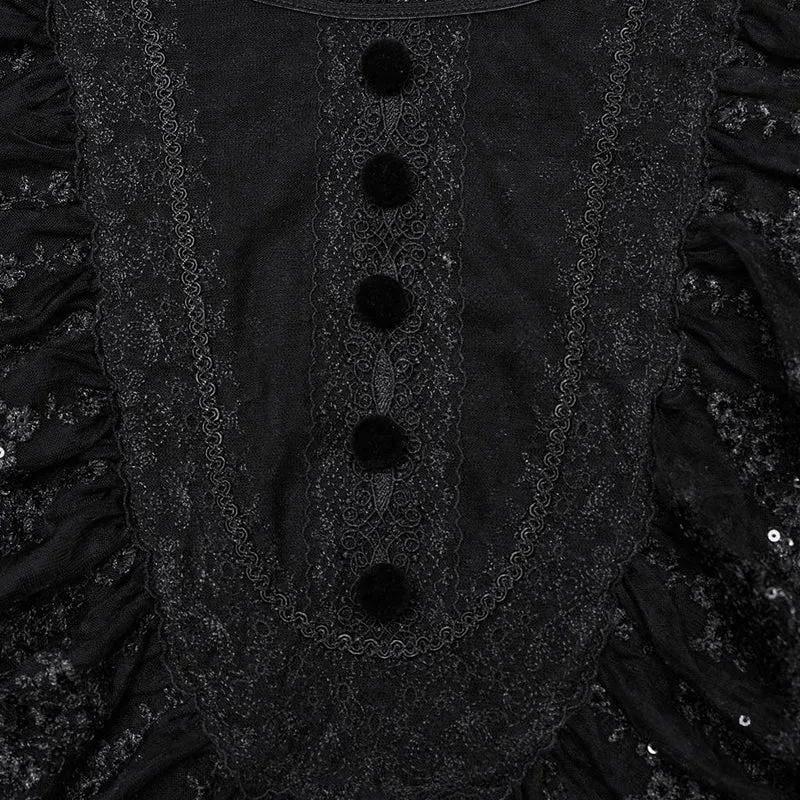 Gothic-Hemd mit Laternenärmeln und Rüschenspitze für Damen
