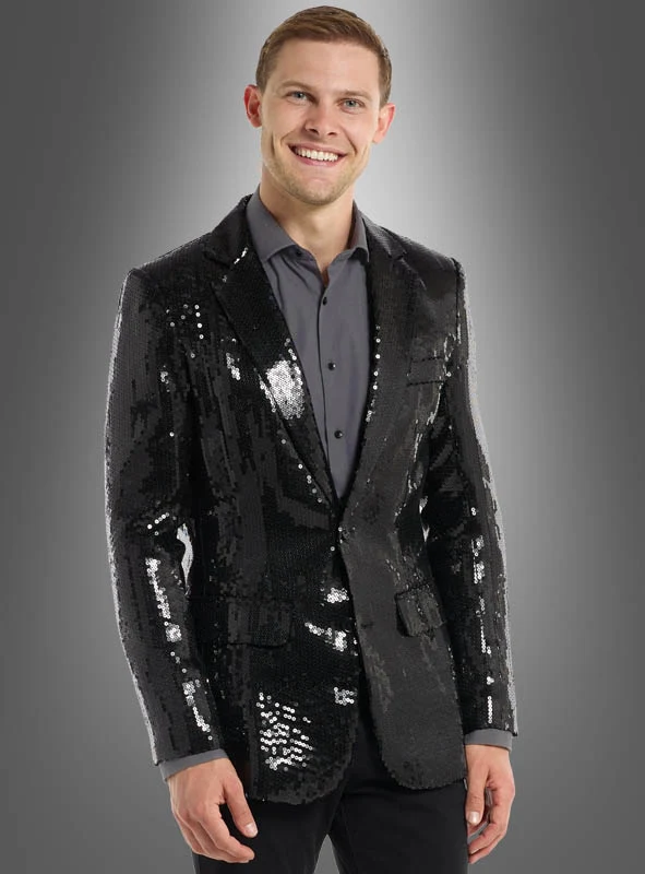 Pailletten Jackett Herren Schwarz