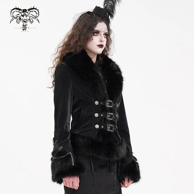 Gothic-Jacke aus Kunstpelz mit Kettendetail für Damen