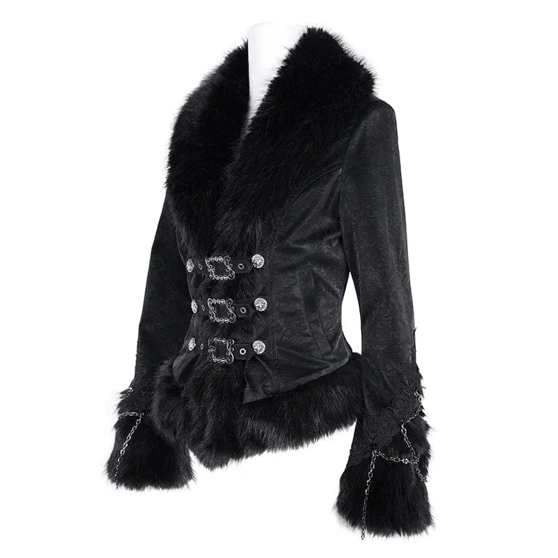 Gothic-Jacke aus Kunstpelz mit Kettendetail für Damen