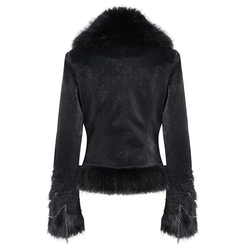 Gothic-Jacke aus Kunstpelz mit Kettendetail für Damen