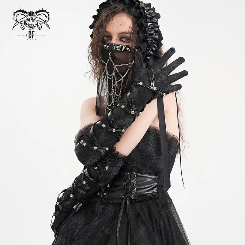 Gothic-Armstulpen aus Kunstleder mit gekreuztem Netzgewebe für Damen