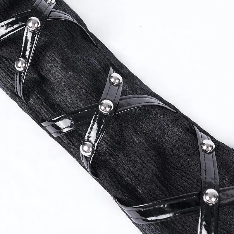 Gothic-Armstulpen aus Kunstleder mit gekreuztem Netzgewebe für Damen