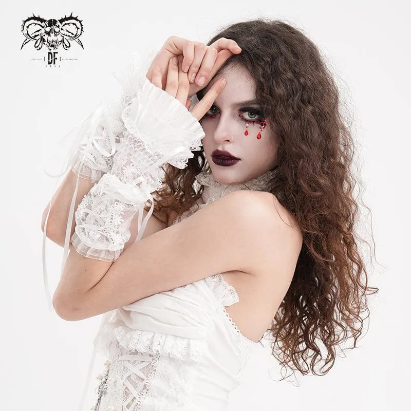 Gothic-Armstulpen mit Schnürung aus Netzspitze für Damen, Weiß
