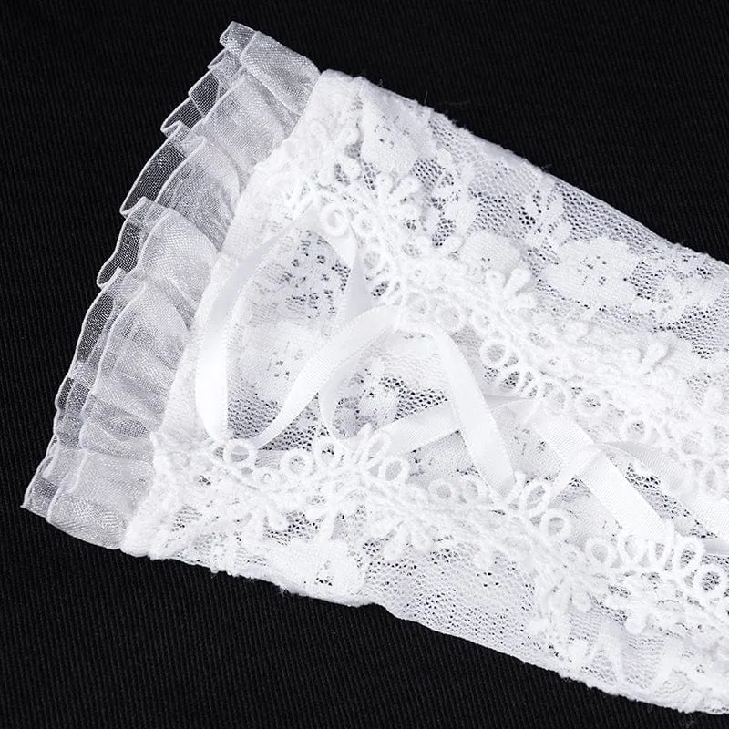 Gothic-Armstulpen mit Schnürung aus Netzspitze für Damen, Weiß