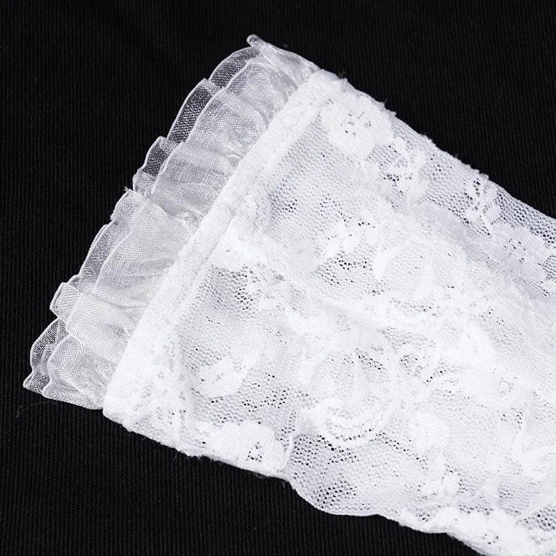 Gothic-Armstulpen mit Schnürung aus Netzspitze für Damen, Weiß