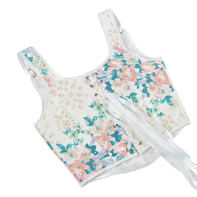 Gothic Überbrustkorsett mit Blumenmuster für Damen, Weiß