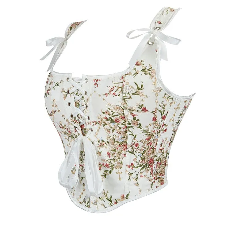 Gothic Überbrustkorsett mit Blumenmuster für Damen, Weiß
