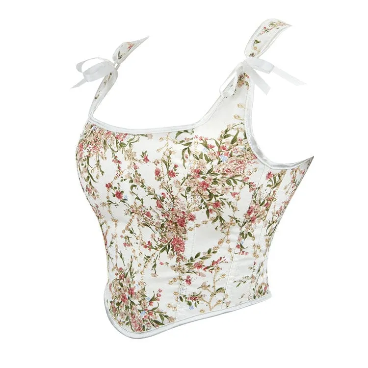 Gothic Überbrustkorsett mit Blumenmuster für Damen, Weiß