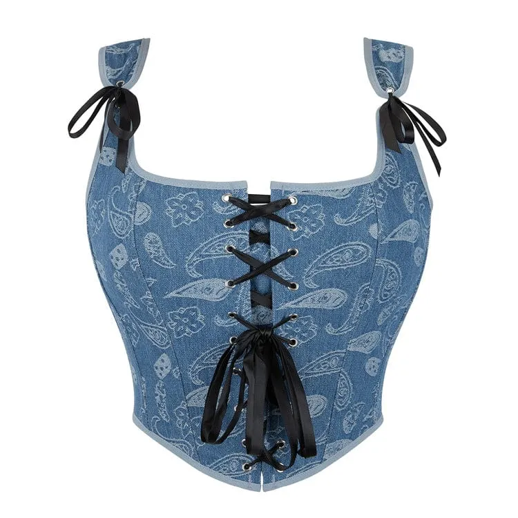 Grunge Überbrustkorsett mit Blumenmuster für Damen in Blau