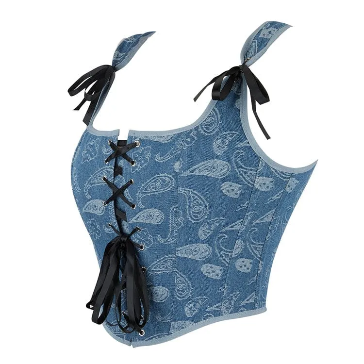 Grunge Überbrustkorsett mit Blumenmuster für Damen in Blau