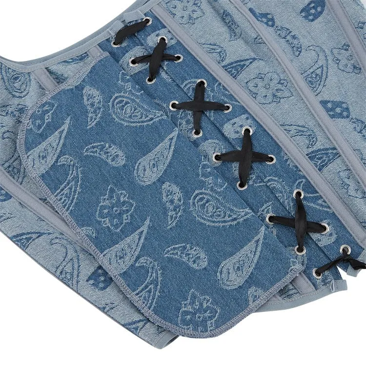 Grunge Überbrustkorsett mit Blumenmuster für Damen in Blau