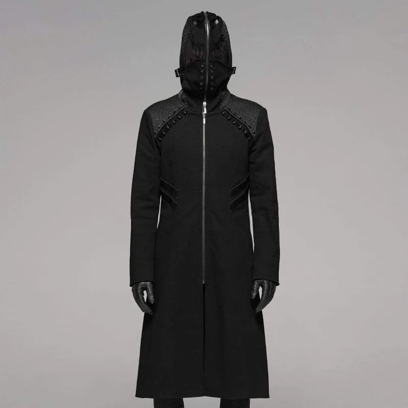 Lange Punkjacke mit Nieten im Militärstil für Herren