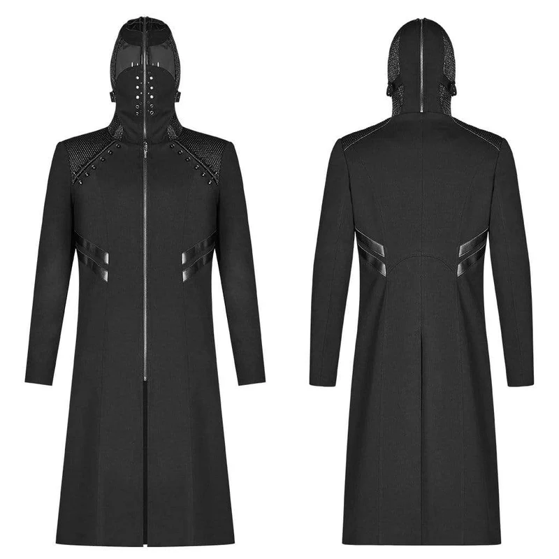 Lange Punkjacke mit Nieten im Militärstil für Herren