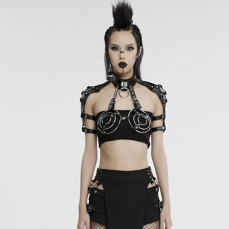 Punk-Stehkragen-Harnisch aus Kunstleder für Damen