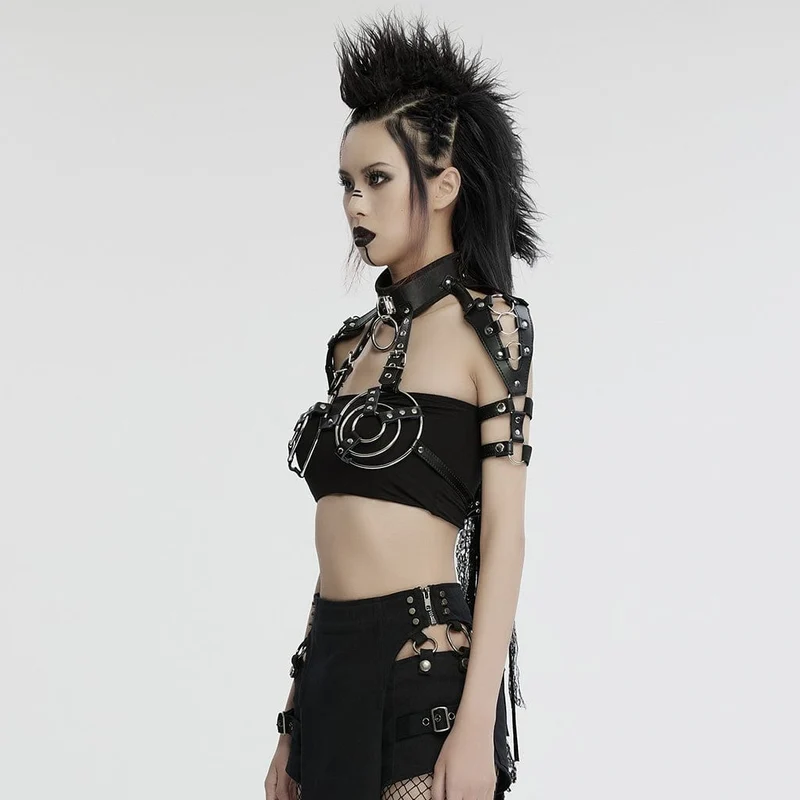 Punk-Stehkragen-Harnisch aus Kunstleder für Damen