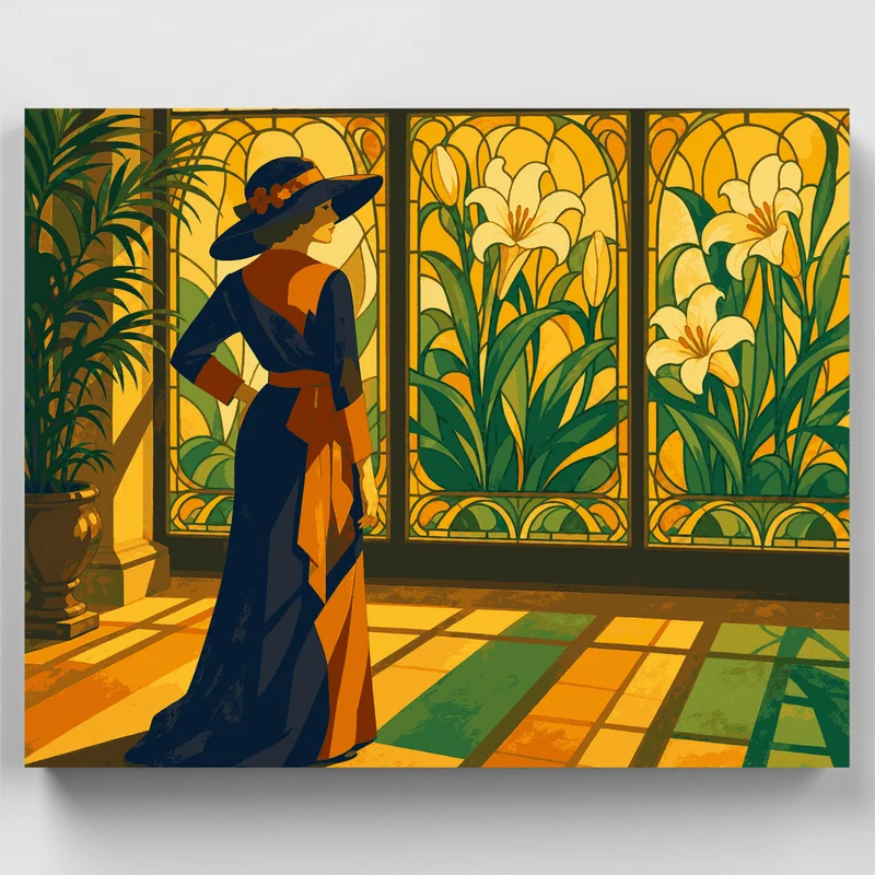 Lady at Stained Glass - Paint by Numbers Kit