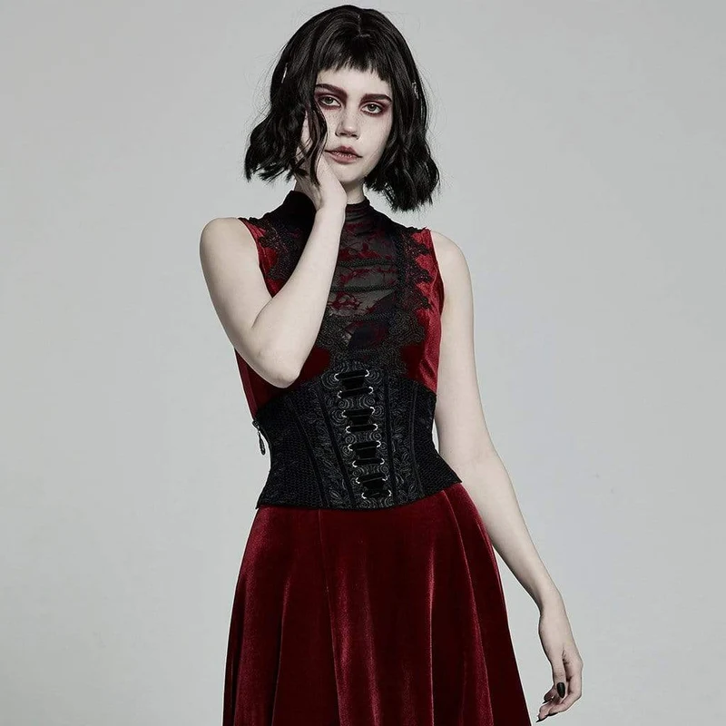 Gothic-Unterbrustkorsett mit Jacquard-Schnürung für Damen, Schwarz
