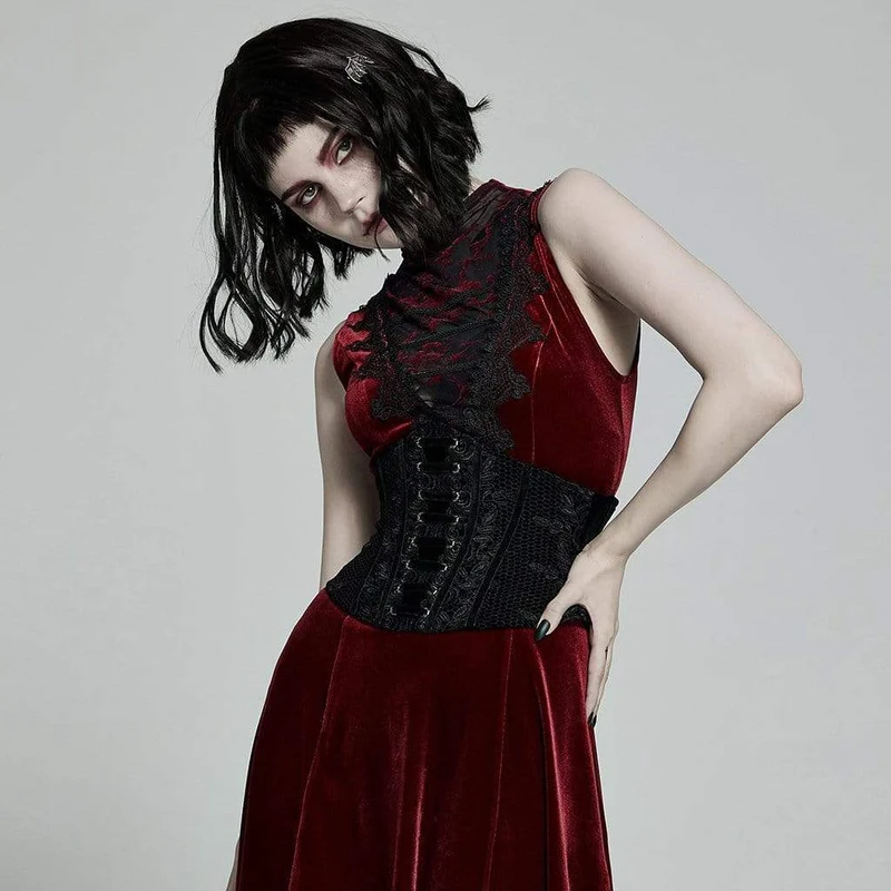 Gothic-Unterbrustkorsett mit Jacquard-Schnürung für Damen, Schwarz