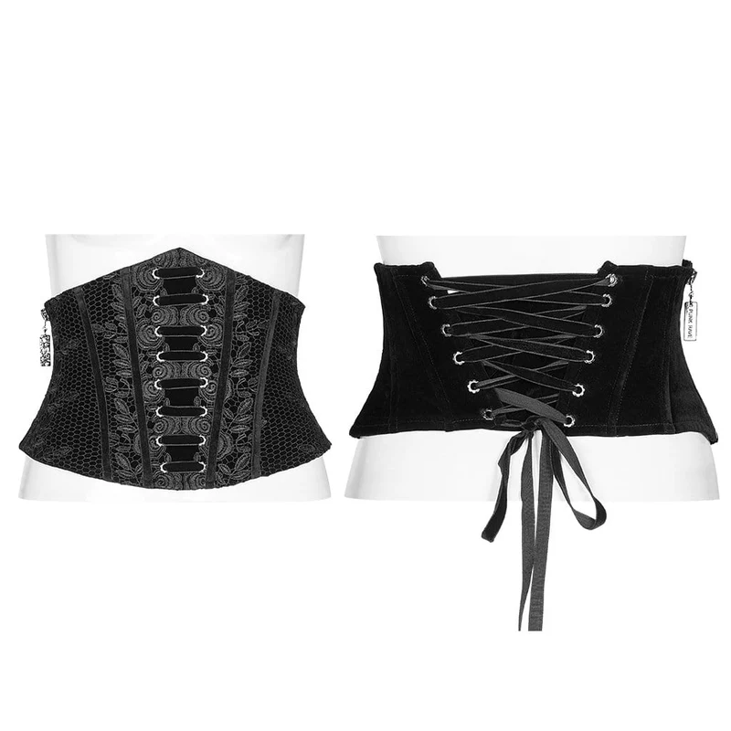 Gothic-Unterbrustkorsett mit Jacquard-Schnürung für Damen, Schwarz