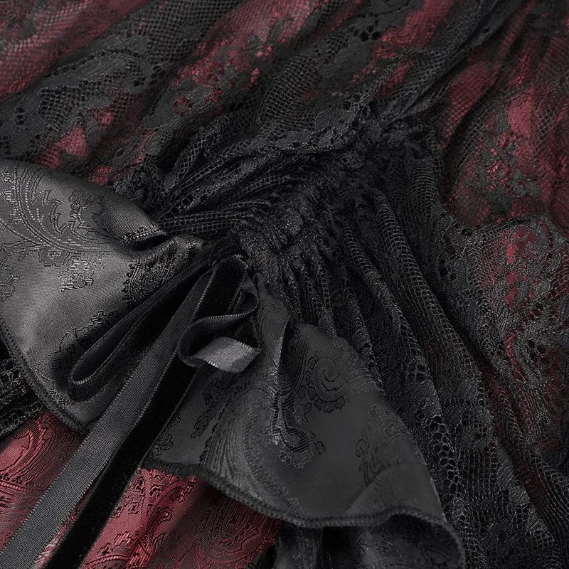 Gothic-Rock aus roter Spitze mit Kordelzug und Rüschen für Damen
