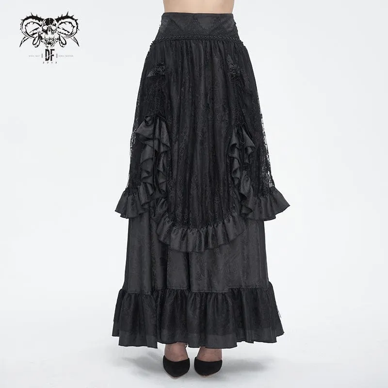 Gothic-Rock mit gerüschter Spitze und Kordelzug für Damen