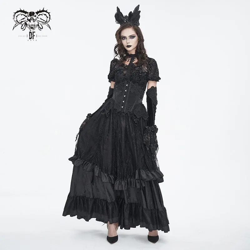 Gothic-Rock mit gerüschter Spitze und Kordelzug für Damen