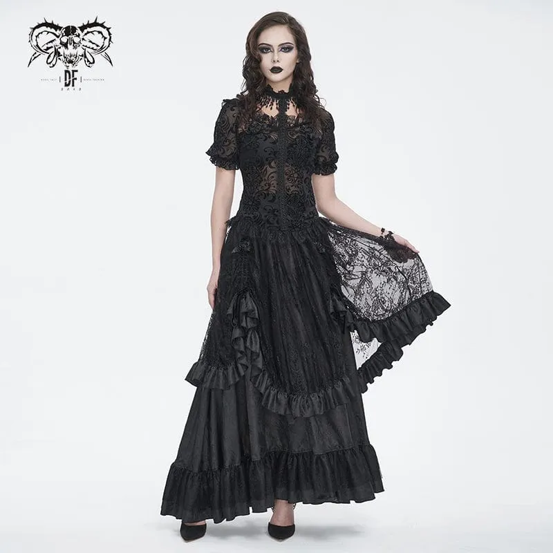 Gothic-Rock mit gerüschter Spitze und Kordelzug für Damen