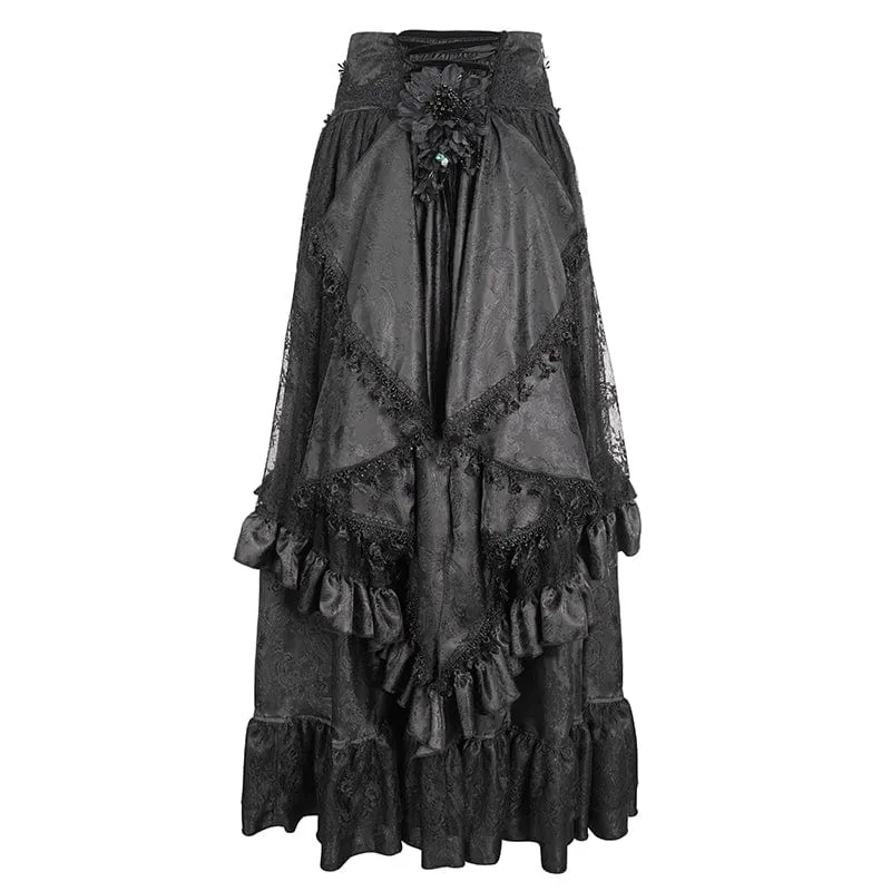 Gothic-Rock mit gerüschter Spitze und Kordelzug für Damen
