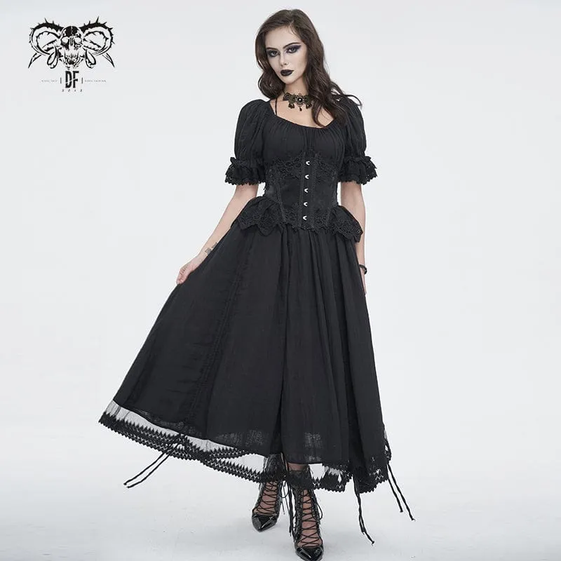 Damen-Ballkleid im Gothic-Stil mit Puffärmeln und Kordelzug