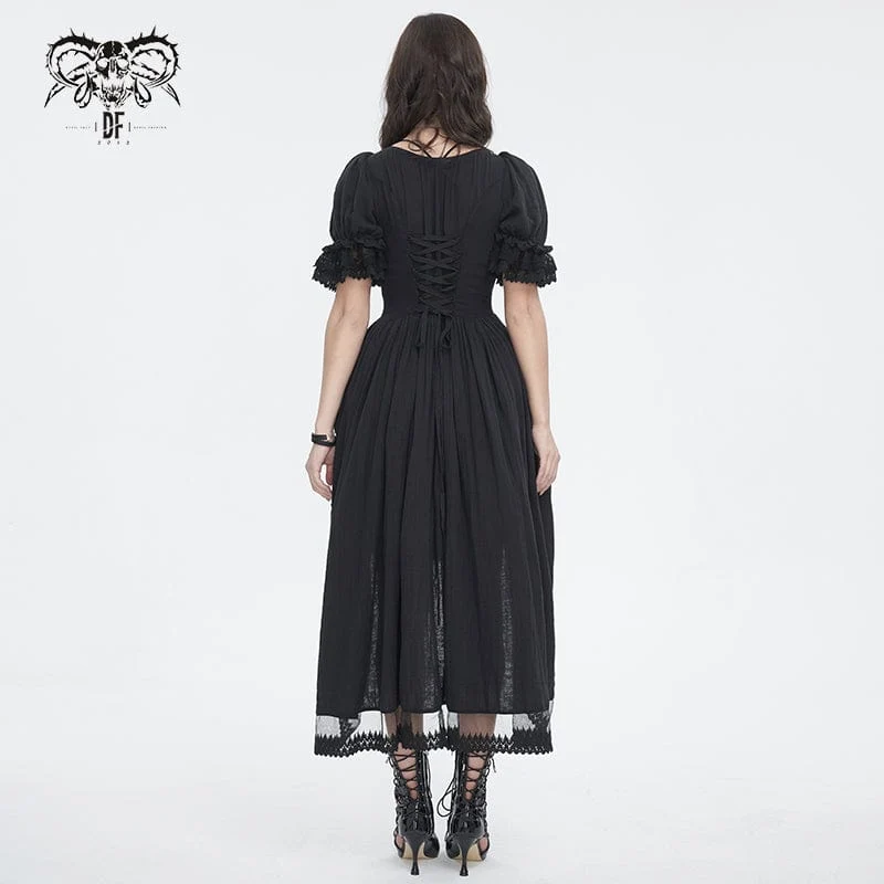 Damen-Ballkleid im Gothic-Stil mit Puffärmeln und Kordelzug